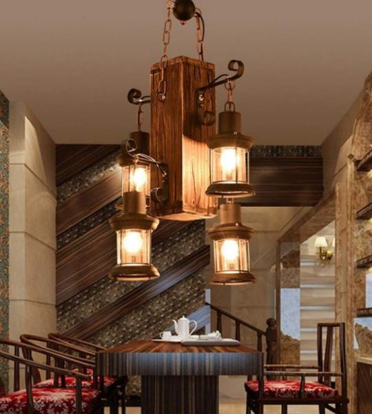 E27 Retro Industriële Hanglamp Retro Stijl Bar Hangende Lichten Hout Metaal Drop Lights Woonkamer Kroonluchter Creatieve Persoonlijkheid Vintage Hanglamp Eetkamer Verlichting 4 ko