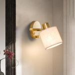 Wandlamp met schakelaar, dimbaar, wandlamp voor binnen met beige linnen kap, goud, vintage, E27, bedlampje, draaibaar voor slaapkamer, hal, woonkamer