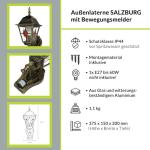 Antieke buitenwandlamp Wandlamp met bewegingsmelder met glas in Tiffany stijl naar boven E27 230V verlichting Buitentuin tuin sensor