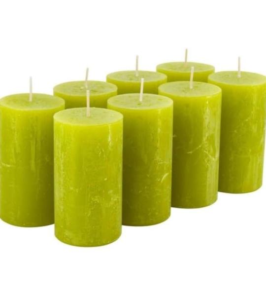 Hoogwaardige & rustieke stompkaarsen – 8 stuks - SafeCandle - waskaarsen/rokersen/adventskaarsen Kerstmis (limoengroen, standaard: hoogte 11 cm/Ø 6 cm)