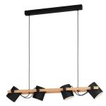 hanglamp Hornwood, 4-vlammige vintage hanglamp in industrieel design, retro hanglamp van staal en hout, kleur: zwart, crème, bruin, fitting: E27.