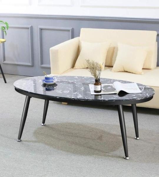 Ovale moderne salontafels voor woonkamer/glamour stijl voor woonkamer, wit/zwart kunstmarmer, salontafels voor woonkamer met verstelbaar voetkussen voor kantoordecoratie (zwart