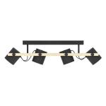 Plafondlamp Hornwood met 4 spots, vintage en industrieel design plafondspot, lamp plafond van zwart en crème metaal, natuurlijk hout, plafondverlichting voor woonkamer en slaapkam