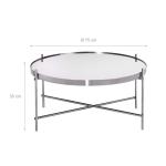 Salontafel Ø 75x35 cm uniek in zilver van metaal en glas, design woonkamertafel met glasplaat en metalen frame, ronde bijzettafel, moderne glazen tafel, elegante salontafel, loung