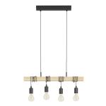 Pendelleuchte Townshend Holz Vintage, Hängelampe Esszimmer, Hängeleuchte 4-flammig, rustikale Retro Lampe im Industrial Design mit E27 Fassung, schwarz, braun, FSC zertifiziert