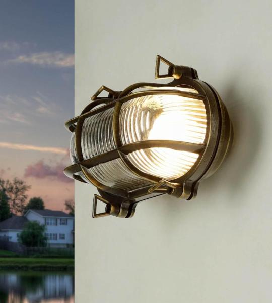 Buitenwandlamp van messing glas Checker Glass IP64 Weerbestendig Solid Maritime antiek messing E27 Buitenverlichting Tuin Balkon Voordeur Binnenplaats