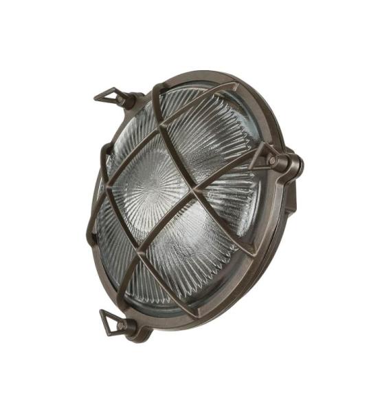 SERIFOS Buitenwandlamp messing glas in zwart antiek IP64 tuin balkon B: 21 cm E27 rustiek maritiem rooster ronde wandlamp Outdoor SERIFOS