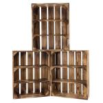 Set van 2 kisten met legplanken, plat met 3 vakken, geflambeerd gekleurd, nieuwe houten kist als wandrek, keukenrek, badkamerrek, kruidenrek, krattenrek, fruitkistrek, rustieke fru
