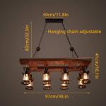 Smeedijzeren hangende lamp Houten Industriële zolderbar Hangende verlichting Retro hanglamp In hoogte verstelbaar Transparant glas Lampenkap Kamer Woonkamer Kroonluchter