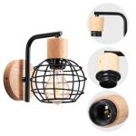Wandlamp voor binnen, 2 stuks vintage wandlampen, industriële wandverlichting, E27 retro lamp van kooi metaal en hout, vintage wandlamp voor woonkamer, eetkamer, slaapkamer, hal, 