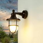 Wandlamp buiten messing glas in roestbruin antiek IP64 binnenplaats balkon B: 14 cm E27 maritiem geribbelde lantaarn buitenlamp tuin SANTORIN