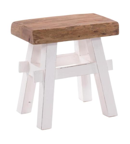 Rustieke houten KRUK Vintage 40 | 43x45x27 cm (HxBxD), gerecycled hout | massief houten krukje, bijzetkruk, bloemkruk, voetkruk | kleur: 06 wit-landhuis
