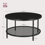 Salontafel, woonkamertafel, banktafel, voor woonkamer, met glasplaat, veel opbergruimte, eenvoudige montage, moderne stijl, marmerzwart-inktzwart LCT071B58