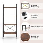 Boekenkast, rek met 4 niveaus, houten ladderrek, met kantelbeveiligingen en verstelbare voetkussens, metalen frame, voor woonkamer, werkkamer en kantoor (rustiek bruin)