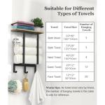 Towel Racks Wall Mounted for Bathroom, Towel Holder Wall Mounted with Wooden Floating Shelf & 3 Metal Hooks, Rolled Bath Towel and Hand Towel Rack for Bathroom, Rustic Wooden