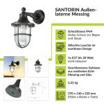 Wandlamp messing glas in zwart antiek IP64 tuin balkon H: 27 cm E27 nostalgisch rustieke maritieme wandlantaarn buiten Santorin