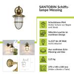 Santorin Buitenwandlamp, messing, glas, helder, IP64, balkon, terras, diameter: 22 cm, E27 tot 20 W, maritieme lantaarn, rustieke outdoor wandlamp