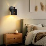 Wandlamp met schakelaar, dimbaar, vintage, stoffen wandlamp, E27, retro lamp, binnen, zwarte lampenkap, wandspot voor woonkamer, slaapkamer