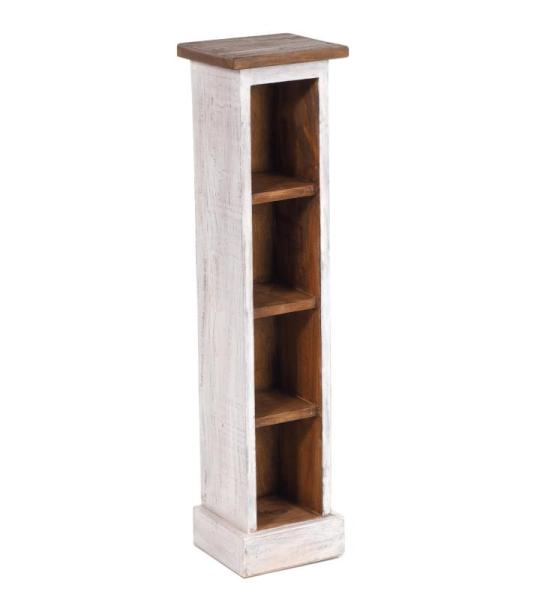 RUSTICALES houten cd-rek CD Tower | massief mahonie hout, 76x15,5x16cm (HxBxD) | houten plank met 4 vakken, cd-opslag | kleur: 05 wit-natuur
