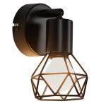 Plafondspot, industrieel design, kooi, van metaal, 350 graden, plafondlamp, spot, draaibaar, E14, plafondlamp, binnenverlichting voor slaapkamer, hal, woonkamer, keuken, zwart, 1 s