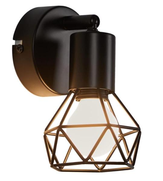 Plafondspot, industrieel design, kooi, van metaal, 350 graden, plafondlamp, spot, draaibaar, E14, plafondlamp, binnenverlichting voor slaapkamer, hal, woonkamer, keuken, zwart, 1 s