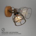Leuchten - Wandspot retro met raster kap, 1-lichts wandlamp vintage, E27 fitting max. 25 watt, verstelbare lampenkap, rustieke wandlamp van hout en staal, donkerbruin
