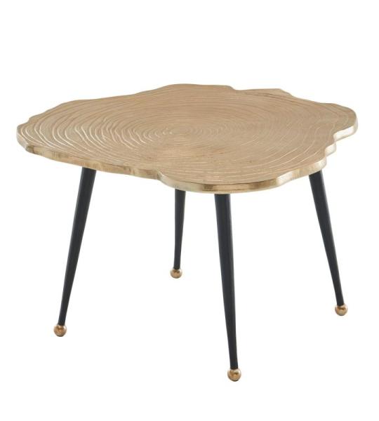 Koffietafel Aluminium Boomschijf 64x64x37 cm Salontafel Metaal Goud | Tafel Woonkamer Rond | Woonkamertafel Modern | Kleine Bijzettafel