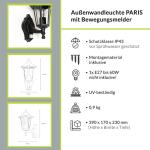 Buiten wandlamp met bewegingsmelder aluminium glas zwart IP44 terras D:23 cm E27 lantaarn nostalgische sensor wandlamp PARIS