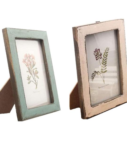 Fotolijst retro hout, 2 stuks fotolijsten 6x4, shabby chic, fotolijst rustiek, fotolijst met standaard, opgehangen of tafelblad, voor thuis, kantoor, zakelijke decoratie
