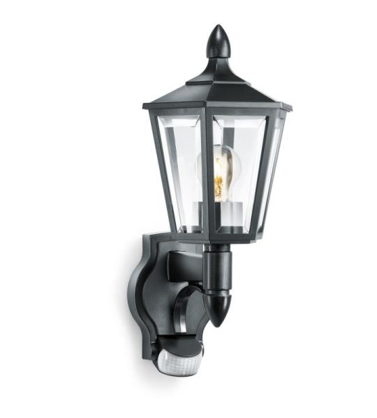 L15 S Buitenlamp, zwart, wandlamp met 180 graden bewegingsmelder, max. 10 m bereik, klassiek design