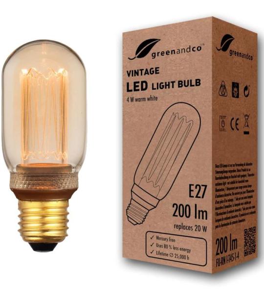 Vintage Design LED lamp in retro stijl voor sfeerverlichting E27 T45 Edison lamp, 4W 200lm 1800K extra warm wit 320° 230V flikkervrij, niet dimbaar
