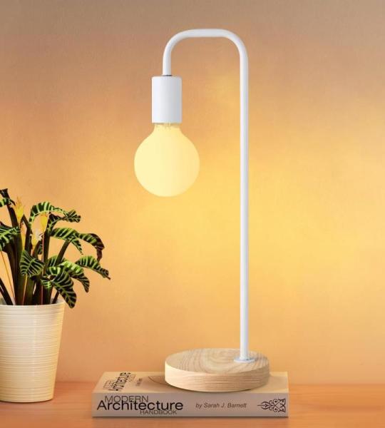 Industriële tafellamp voor slaapkamer, volledig dimbare moderne bedlampjes met 2700 K warme gloeilamp voor kinderen, lezen, minimalistische bedlampjes voor kantoor (wit)
