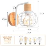 Wandlamp voor binnen, 2 stuks, vintage wandlampen, industriële wandverlichting, E27, retro lamp van kooi, metaal en hout, vintage wandlamp voor woonkamer, eetkamer, slaapkamer, ha