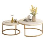 Luxe set van 2 marmeren koffietafels met gouden metalen basis, elegant woonkamermeubilair