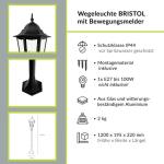 Weglamp met bewegingsmelder BRISTOL glas aluminium zwart H: 120cm E27 IP44 paal licht buiten tuin