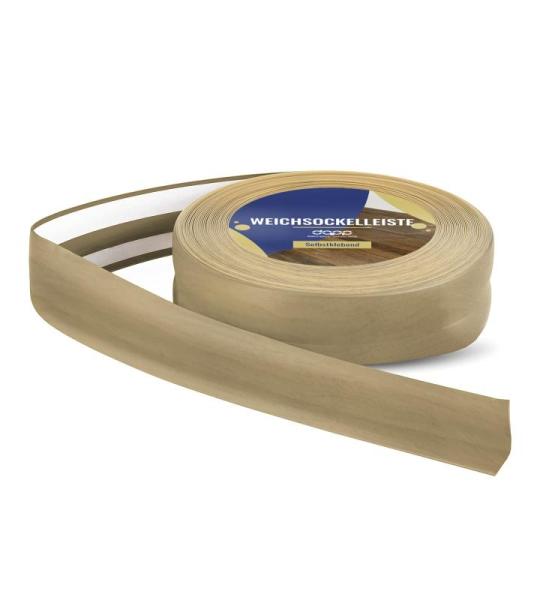Zachte plint, 150 m (6 x 25 m), teakhout, 32 x 23 mm, pvc, zelfklevend, knikhoek plint, hoekprofiel, aansluitprofiel, vloerlijst, rubberen plint