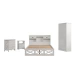 Moderne complete slaapkamerset: houten bed, nachtkastje, commode, kledingkast met 2 deuren - wit design, 140 x 200 cm tweepersoonsbed met opbergfunctie (wit)