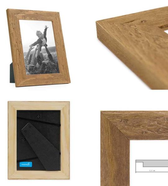 Fotolijst 15x20 cm strandhuis rustiek eiken-look natuurlijk massief hout met glasplaat incl. accessoires/fotolijst