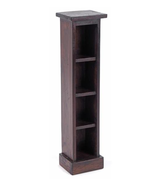 RUSTICALES houten cd-rek CD Tower | massief mahonie hout, 76x15,5x16cm (HxBxD) | houten plank met 4 vakken, cd-opslag | kleur: 03 donkerbruin