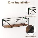 Houten planken voor muur, set van 5, zwevende wandplank met stangen, rustieke wandplanken voor slaapkamer, keuken, badkamer, woonkamer