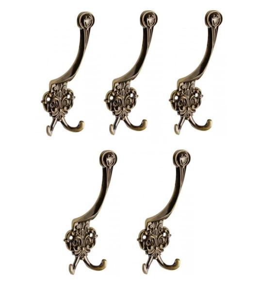Garderobehaken - vintage kledinghaken | RUSTICA | 5 stuks wandhaken antiek messing hoogte: 150 mm | garderobehaken van metaal rustiek bruin | haken voor het schroeven wandhaken vin