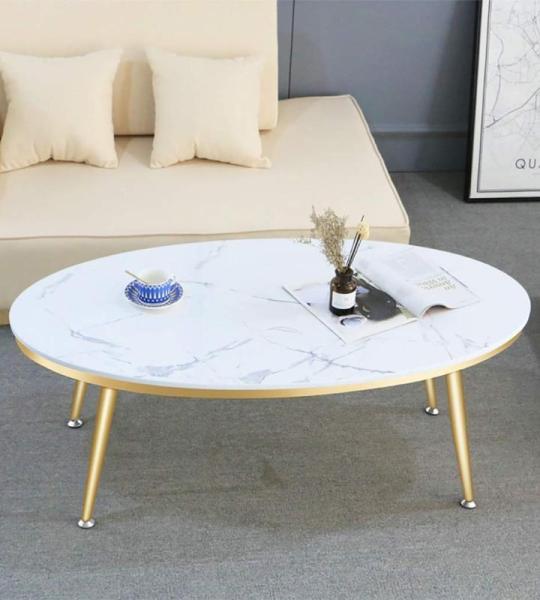 Ovale moderne salontafels voor woonkamer/glamour stijl voor woonkamer, wit/zwart kunstmarmer, salontafels voor woonkamer met verstelbaar voetkussen voor kantoordecoratie (goud