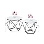 Salontafel rond, set van 2, woonkamertafel, bijzettafel, modern, afneembaar tafelblad, voor woonkamer, marmerwit-inktzwart LET040B59