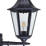 Buitenwandlamp Navedo, 1-lichts buitenlamp, staande wandlamp van gegoten aluminium en glas, zwart, zilver-patina, E27-fitting, IP44