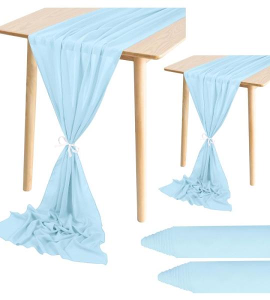 2er-Pack Chiffon-Tischläufer, 3 m lang, hellblauer Chiffon-Tischläufer, 71,1 x 304,8 cm, transparenter Chiffon-Tischläufer für rustikale romantische Hochzeit/Brautparty/Party-D