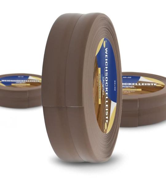 DQ-PP Zachte plint, 25 m, donkerbruin, 32 x 23 mm, pvc, zelfklevend, knikhoek plint, hoekprofiel, aansluitprofiel, vloerlijst, rubberen plint