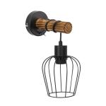 Wandlamp voor binnen, hout, vintage retro met schakelaar, industrieel design, E27, wandspot, zwart, met 1 vlam, van metaal, wandspot voor slaapkamer, woonkamer, hal, café, zonder 