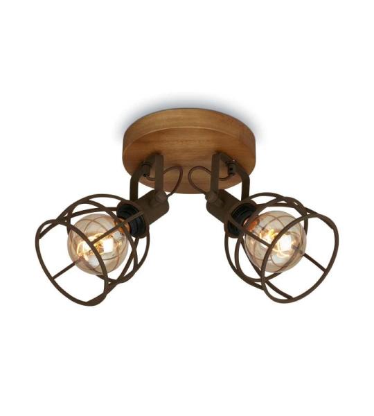 - Retro plafondlamp met traliekap, 2-lichts vintage plafondlamp, E27 fitting max. 25 watt, verstelbare lampenkappen, rustieke plafondspot gemaakt van staal, bruin.