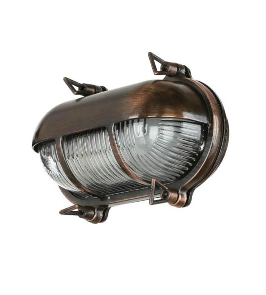 Buitenlamp messing ribbelglas maritiem IP64 B: 21 cm H: 13 cm E27 in koper antieke wandlamp tuinlamp scheepslamp