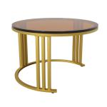 Ronde salontafel, set van 2 met gouden metalen frame en bruine glazen plaat, moderne bijzettafel, woonkamertafel, banktafel met 2 laden, 70 x 70 x 45 cm + 50 x 50 x 40 cm (zwart)